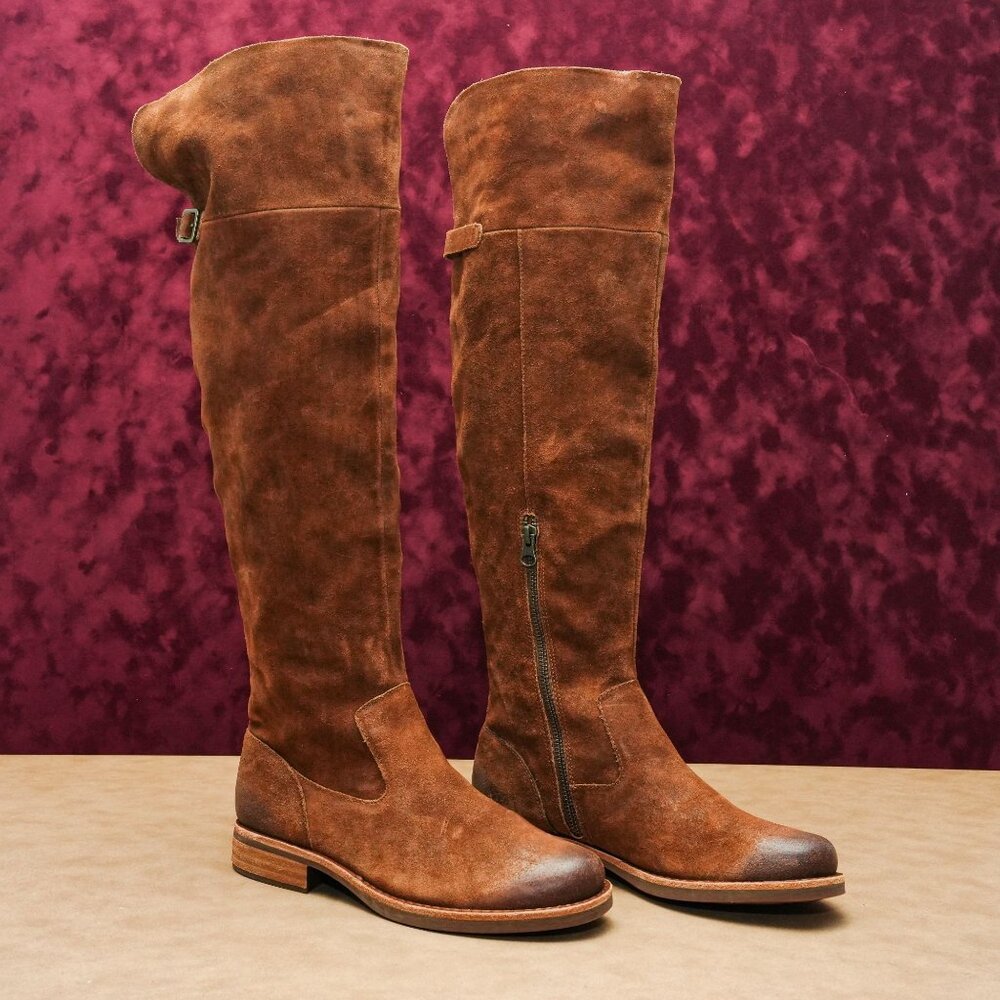 Kork Ease Women Addison OTK Brown Distress Suede Zip Tall Boots sz 8